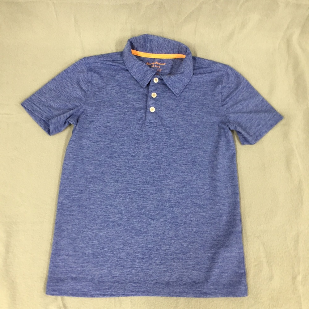 Tommy Bahama Active Boys Blue Heathered Short Sleeve Polo Shirt Size M 7/8